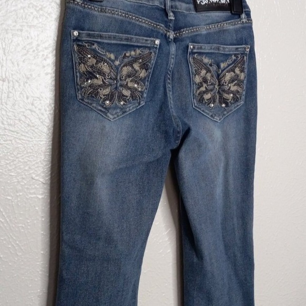 J For Justify Butterfly‎ Embroidered Bootcut Jeans Medium Wash Blue Size 3 03 - Picture 11 of 14